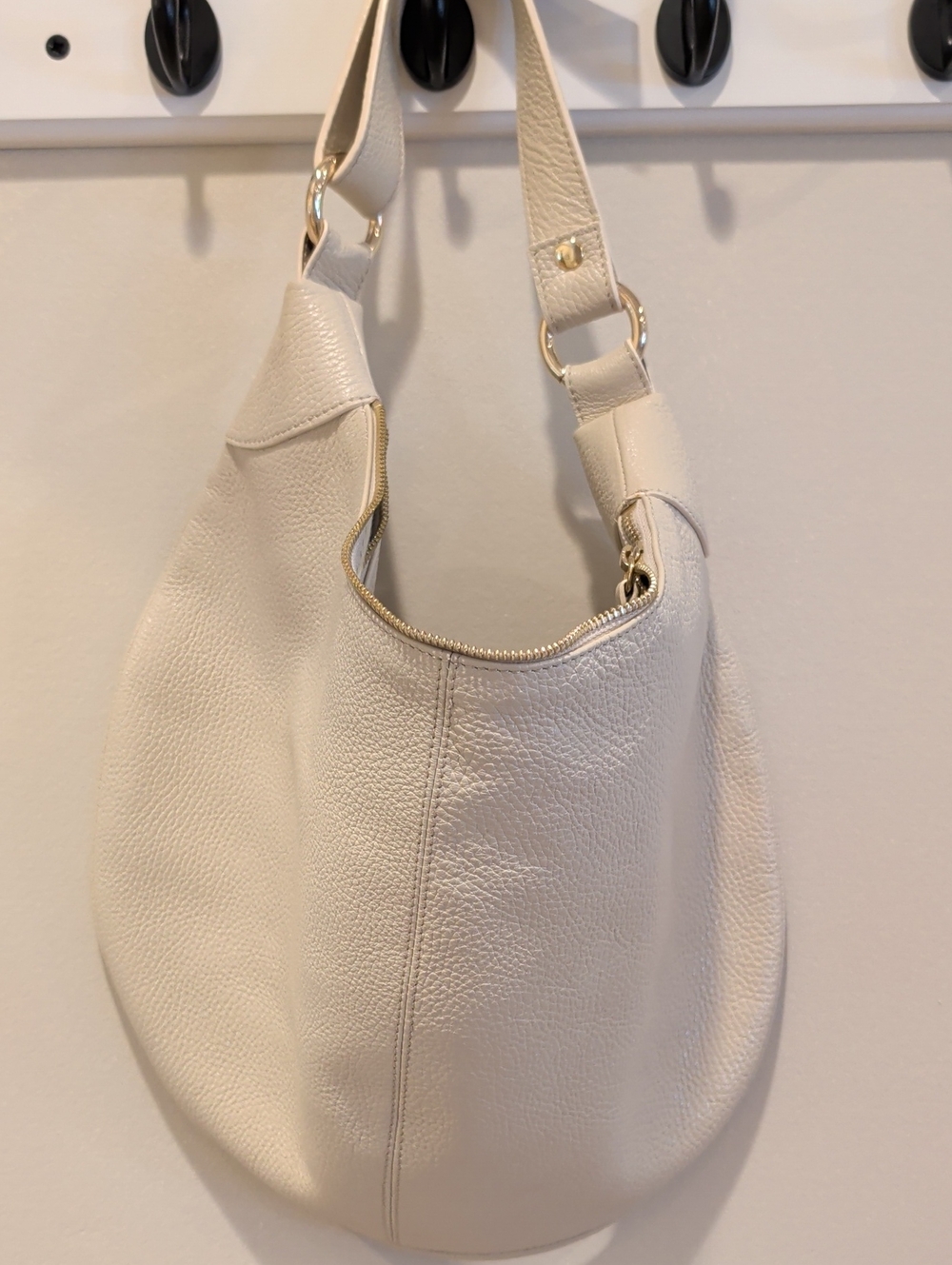 Quince Italian Leather Cream Shoulder Hobo Bag with Gold Accents